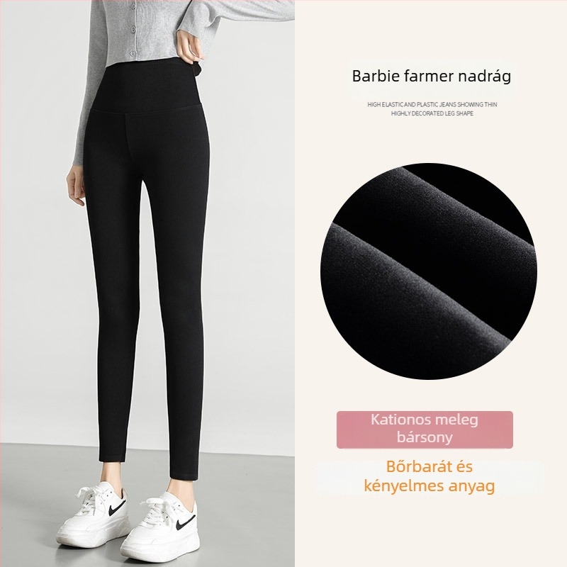 Női denim leggings Barbie belső béléssel, magas derék, karcsúsító hatás, formázza a hasat és emeli a csípőt, szoros jóga ceruza nadrág őszre– télre