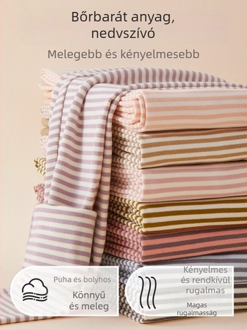 Női csíkos termos leggings őszi-téli szezonra, bőrbarát, karcsúsító fazon, magas rugalmasság, 7A antibakteriális, atkák elleni, belső viseletként