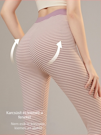 Női csíkos termos leggings őszi-téli szezonra, bőrbarát, karcsúsító fazon, magas rugalmasság, 7A antibakteriális, atkák elleni, belső viseletként