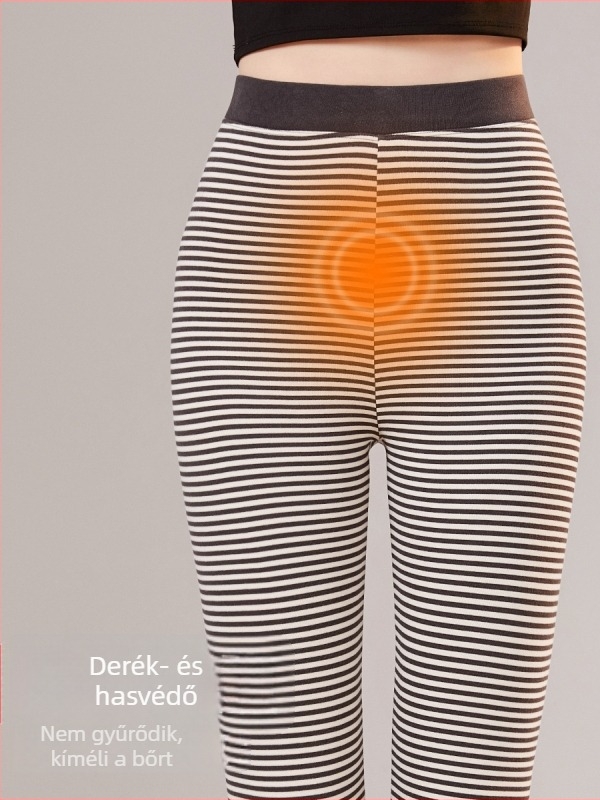 Női csíkos termos leggings őszi-téli szezonra, bőrbarát, karcsúsító fazon, magas rugalmasság, 7A antibakteriális, atkák elleni, belső viseletként