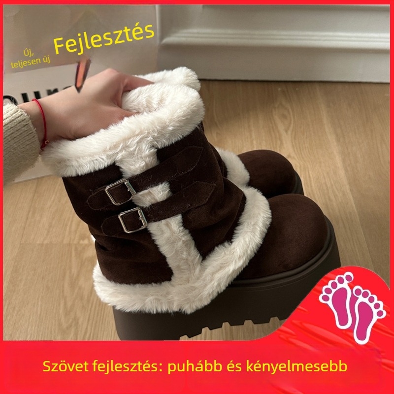 Női hócsizma velúr felsővel, fleece belsővel, habgumitalp, PU talptalp, retro Martin csizma stílus