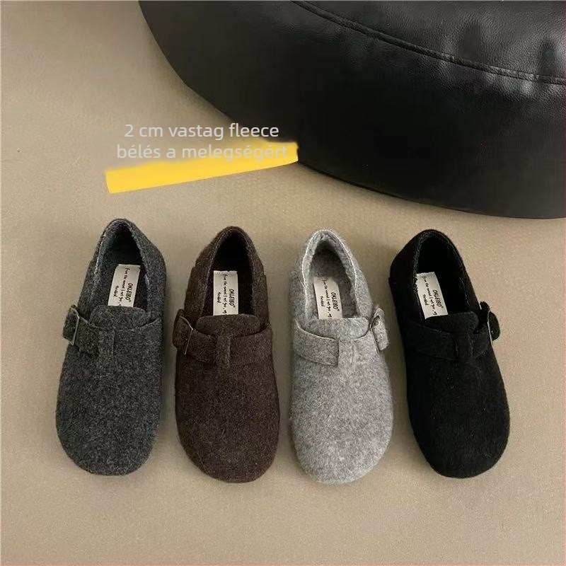 Női slip-on cipő vastag talppal, belső műszőrme, PU felsőrész, gumírozott talp, kerek orr
