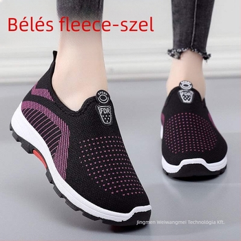 Női vászoncipő fleece béléssel, csúszásmentes, lapos talpú, slip-on stílus