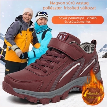 Téli cipő idős nőknek – fleece bélés, Velcro zár, PU felsőrész, gumi talp, csúszásmentes, meleg