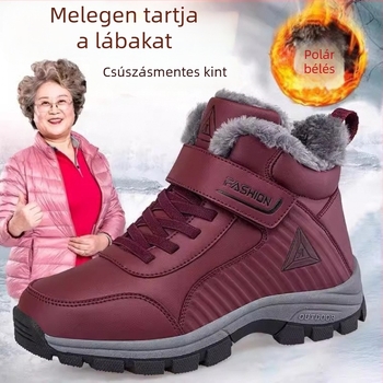 Uniszex téli cipő, PU felsőrész, Velcro zárás, kerek orr, lapos sarok — tél 2024 kiadás