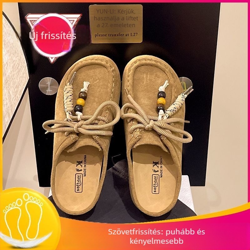 Női Birkenstock-stílusú zárt orrú slip-on papucs, vastag talppal a magasság növeléséért (felső rész: szarvasmarha velúr bőr; talp: EVA; talp vastagsága: 0–3 cm; sarok stílus: sík)