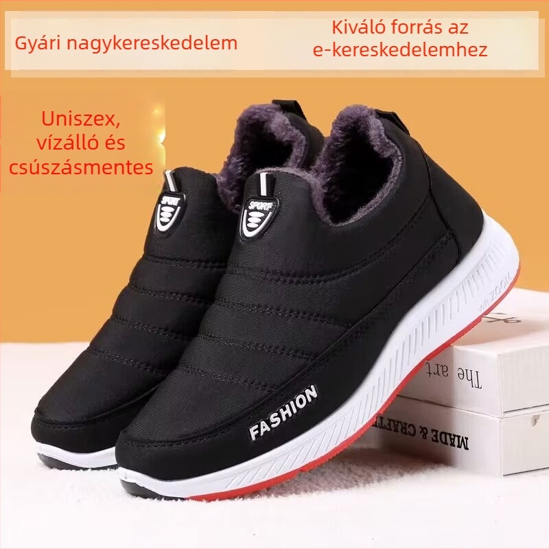 Téli slip-on cipő időseknek, meleg műszőr belsővel, textil felsőrész, PVC talp, uniszex