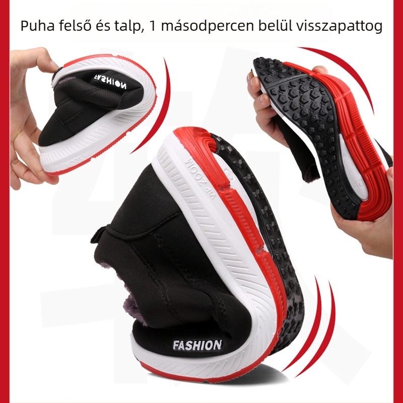 Téli slip-on cipő időseknek, meleg műszőr belsővel, textil felsőrész, PVC talp, uniszex