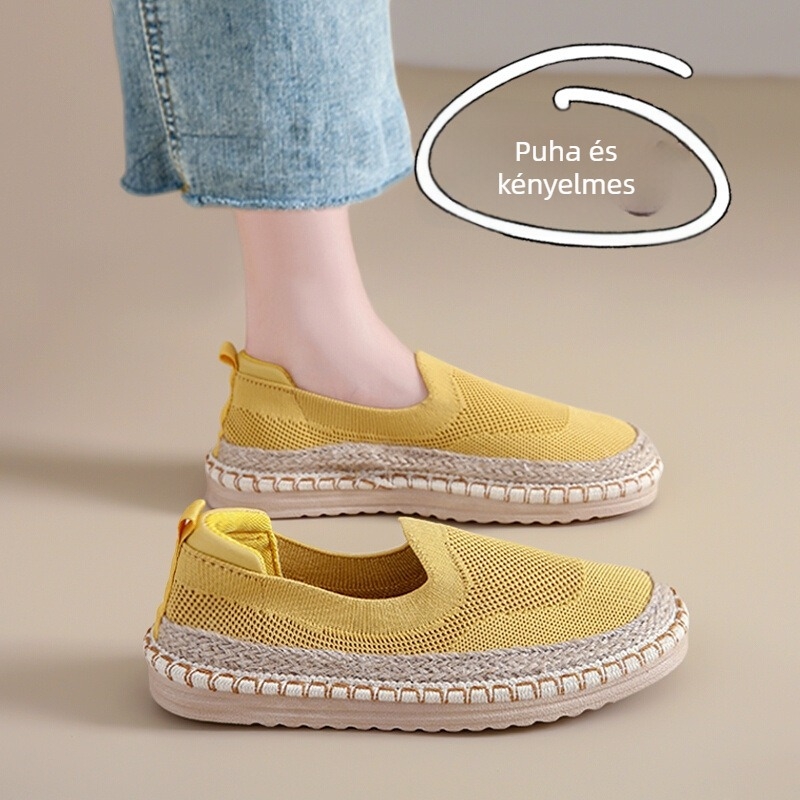 Női vászoncipő Pekingi stílusban, nyári hálós lélegző cipő, slip-on, sík talp, méret 34