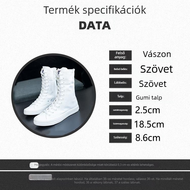Női vászoncipő oldalsó cipzárral, magasságot növelő belső talp, gumitalp