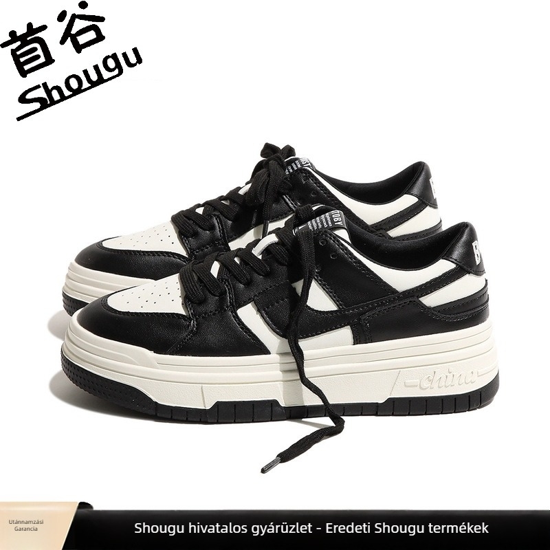 Kényelmes uniszex bőr sneaker vastag talppal — kerek orr, felső bőrből készült, 3-5 cm sarok, egyszínű dizájn