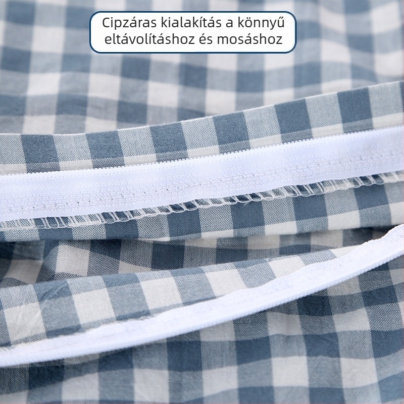 Kék 100% pamut párnahuzat, mosott pamut, egyszerű szövés, fonallal színezett, egyágyas méret, kollégiumi és otthoni használatra