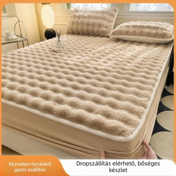 Nyusziplüsszes gumis lepedő, 1,5 m-es ágyhoz, őszi–téli fleece bélés, matracvédő por elleni védelem