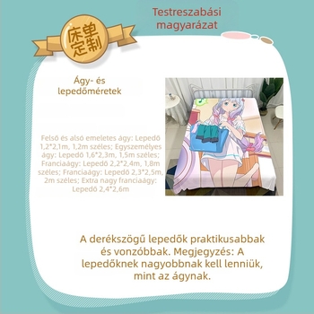 Személyre szabott lepedő diákkollégiumba, anime mintával, 100% pamut, matracvédő