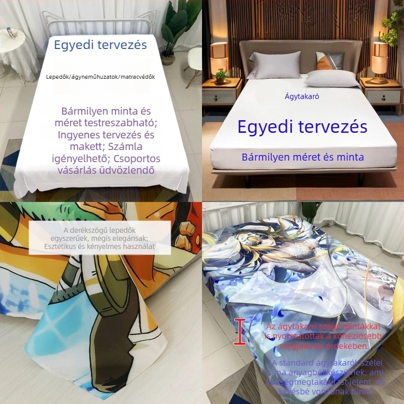 Személyre szabott lepedő diákkollégiumba, anime mintával, 100% pamut, matracvédő