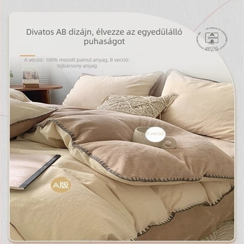 Tej velúr téli négy darabos ágyneműkészlet, AB oldalakkal, 100% pamut, korall fleece, paplanhuzat fleece-bélésével, flanel plüss lepedő
