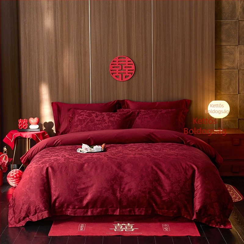 Négy darabos ágyneműkészlet - hosszú szálú pamut jacquard, 100 szál, 200x100 sűrűség, esküvői stílus