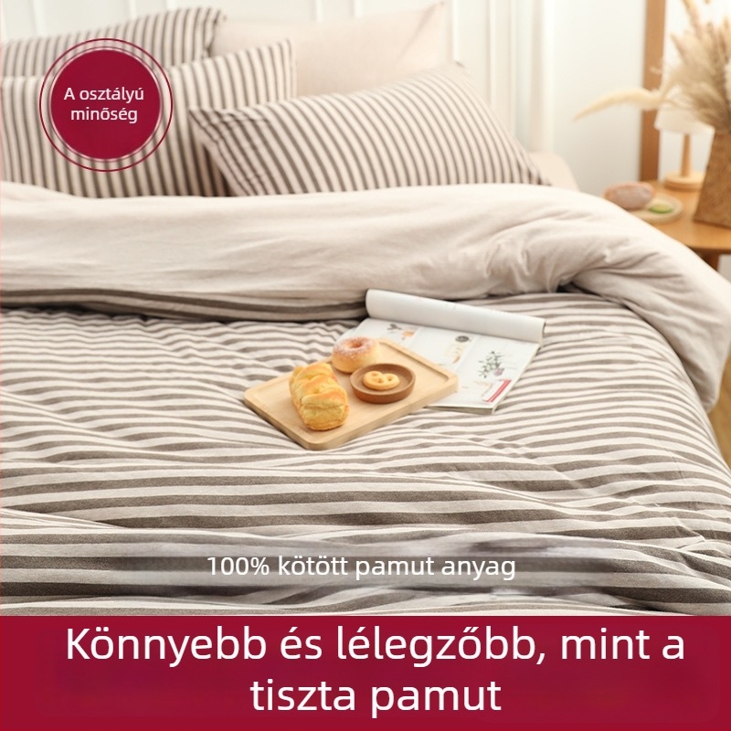 Pamut kötött paplanhuzat geometriai mintával, twill szövés, fonallal festett, modern minimalista stílus