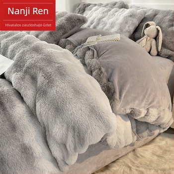 Téli plüss ágynemű tej-színű velúr és korall fleece anyagból, 4 részes