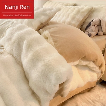 Téli plüss ágynemű tej-színű velúr és korall fleece anyagból, 4 részes