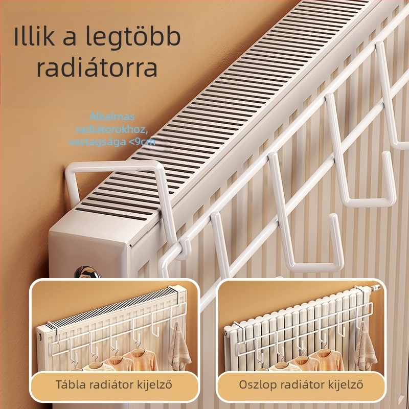 Radiátorkarika – lyuk nélküli, univerzális, vastított, hőálló (szénacél, teherbírás 10 kg, akasztó)