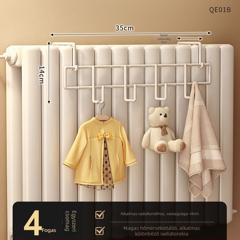 Radiátorkarika – lyuk nélküli, univerzális, vastított, hőálló (szénacél, teherbírás 10 kg, akasztó)