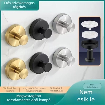 Rozsdamentes acélból készült vákuumos akasztó, fúrás nélkül, szögek nélkül, hálószoba és fürdőszoba számára, skandináv minimalist stílus