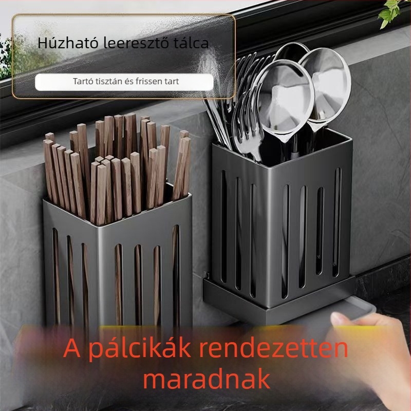 Fali szerelhető konyhai eszköztároló kosár, PP anyag, modell 111000223