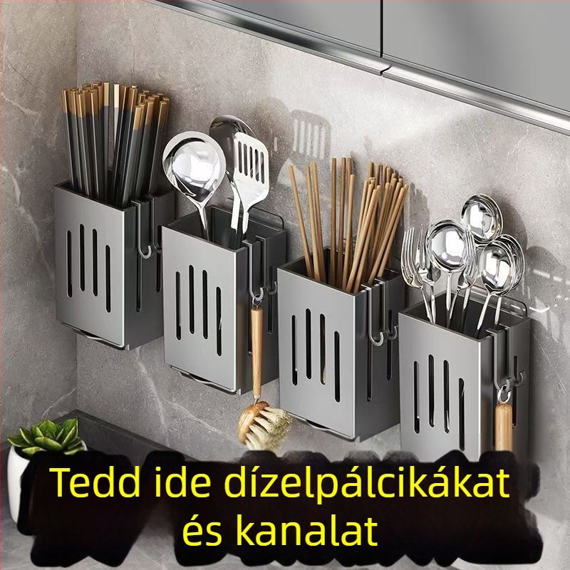 Fali szerelhető konyhai eszköztároló kosár, PP anyag, modell 111000223