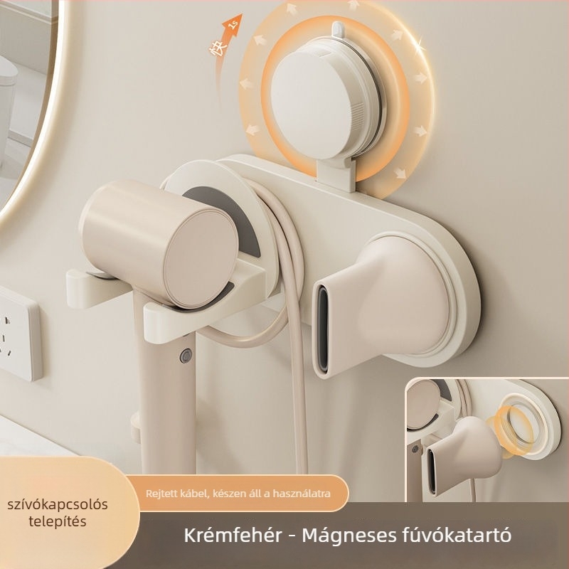 Műanyag hajszárító tartó szívófejes falra szerelhető, perforált kialakítás, CE tanúsítvány, termékkód Pxx695738122989