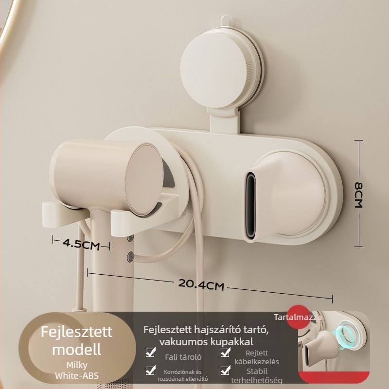 Műanyag hajszárító tartó szívófejes falra szerelhető, perforált kialakítás, CE tanúsítvány, termékkód Pxx695738122989
