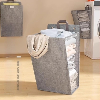 Piszkos ruhák tároló kosara - nagy kapacitású, összecsukható, falra szerelhető fürdőszobai tároló, modern minimalist stílusban