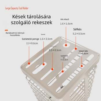 Fali rozsdamentes acél konyhai kés tartó, falra szerelhető, drenázs funkcióval