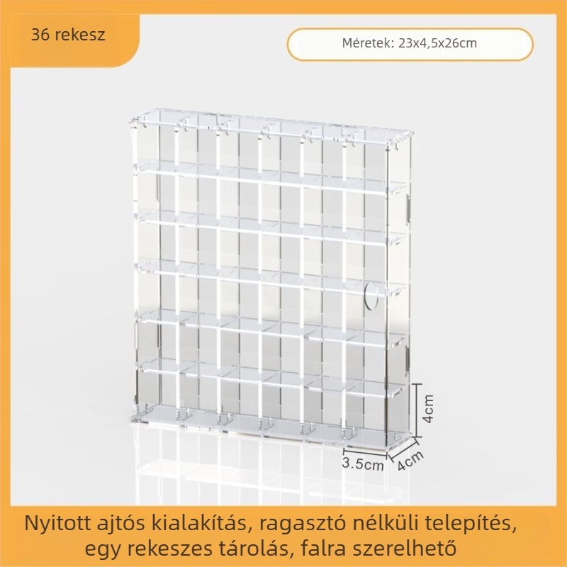 Akril átlátszó vitrín figuráknak, falra szerelhető, levehető, 18 literes kapacitás