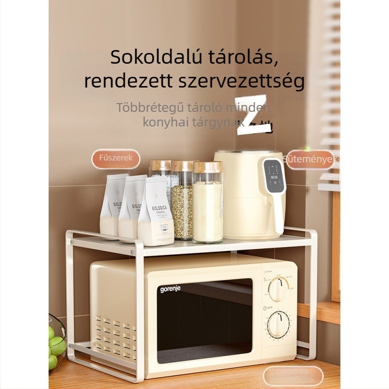 Fali konyhai tároló mikrosütőhöz és edényekhez, rétegzett polc a tányérok és fűszerek rendezésére, modern minimalista dizájn, telepítés nélkül