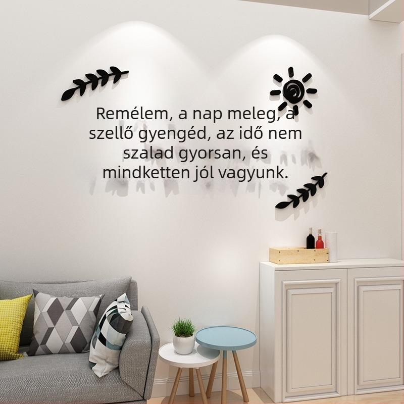 Hope szövegű 3D akril falikép matrica, skandináv stílus, vízálló, tájkép mintával, nappaliba