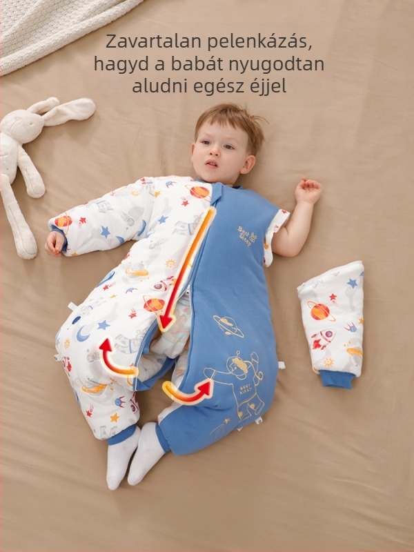 Xikati bébi alvózsák, vastag téli- és őszi modell, négyévszakos használat, állandó hőmérséklet, levehető ujjak, karikatúra mintázat