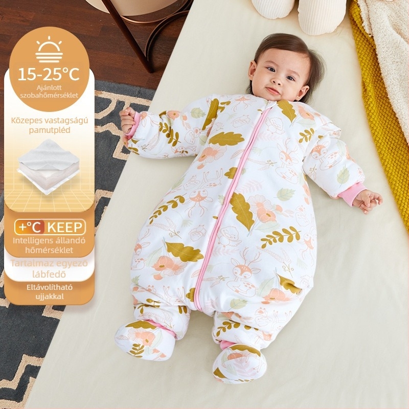 Xikati bébi alvózsák, vastag téli- és őszi modell, négyévszakos használat, állandó hőmérséklet, levehető ujjak, karikatúra mintázat