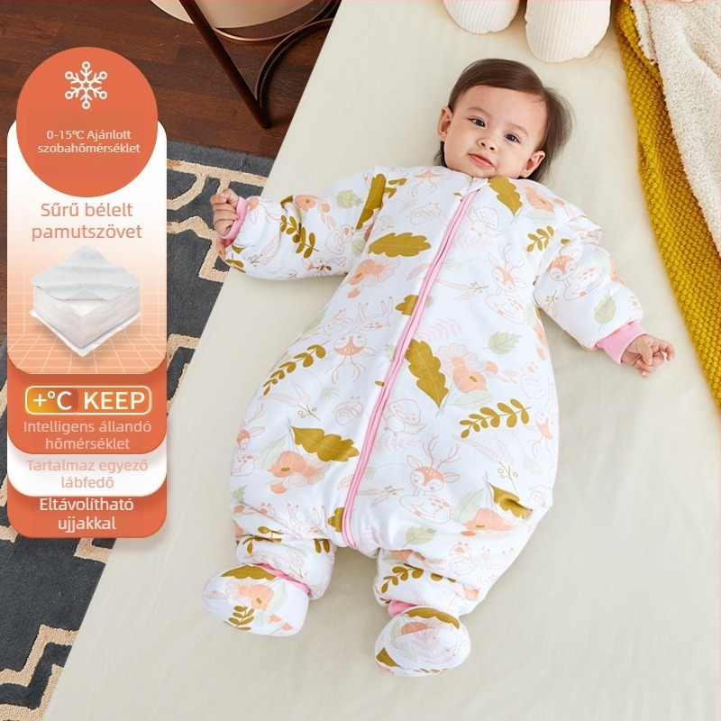 Xikati bébi alvózsák, vastag téli- és őszi modell, négyévszakos használat, állandó hőmérséklet, levehető ujjak, karikatúra mintázat