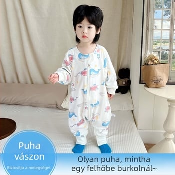 Gyerekeknek szóló két rétegű pamut alvózsák, tiszta pamut töltéssel, karikatúra mintával, lábakkal elválasztott kialakítással, tél–tavasz–őszre