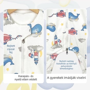 Gyerekeknek szóló két rétegű pamut alvózsák, tiszta pamut töltéssel, karikatúra mintával, lábakkal elválasztott kialakítással, tél–tavasz–őszre