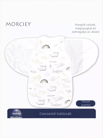 Baba alvózsák levehető ujjakkal, 95% pamut, mosható, vékony anyag, rajzfilm minta