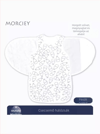 Baba alvózsák levehető ujjakkal, 95% pamut, mosható, vékony anyag, rajzfilm minta