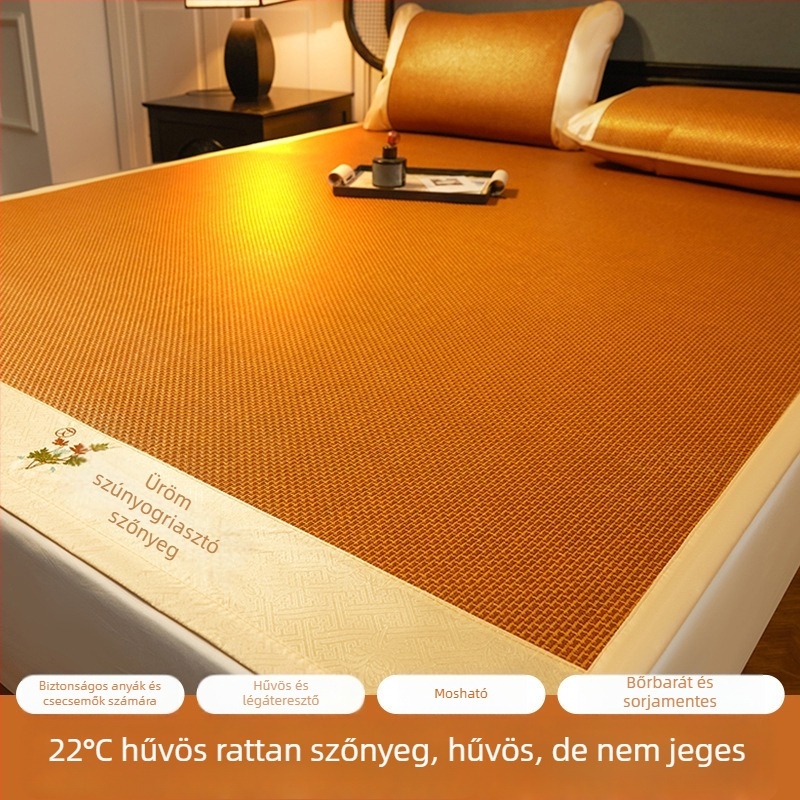 Pelintől védő szúnyogriasztó matrac, Ice Silk hűsítő matrac, 3 részes, összecsukható, kétoldalas, rattan-stílusú ágymatrac, otthonra vagy kollégiumba