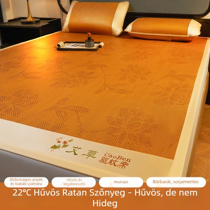 Pelintől védő szúnyogriasztó matrac, Ice Silk hűsítő matrac, 3 részes, összecsukható, kétoldalas, rattan-stílusú ágymatrac, otthonra vagy kollégiumba