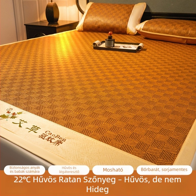 Pelintől védő szúnyogriasztó matrac, Ice Silk hűsítő matrac, 3 részes, összecsukható, kétoldalas, rattan-stílusú ágymatrac, otthonra vagy kollégiumba