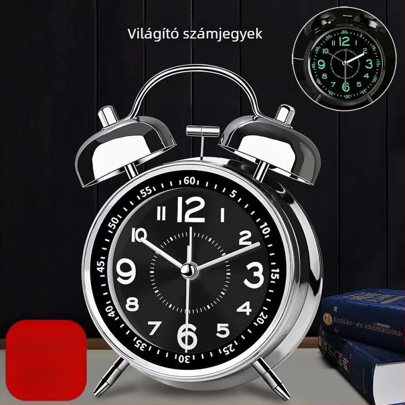 Fém harangos ébresztőóra egyetemi kollégiumhoz, éjszakai fény, csendes járás, otthoni használatra