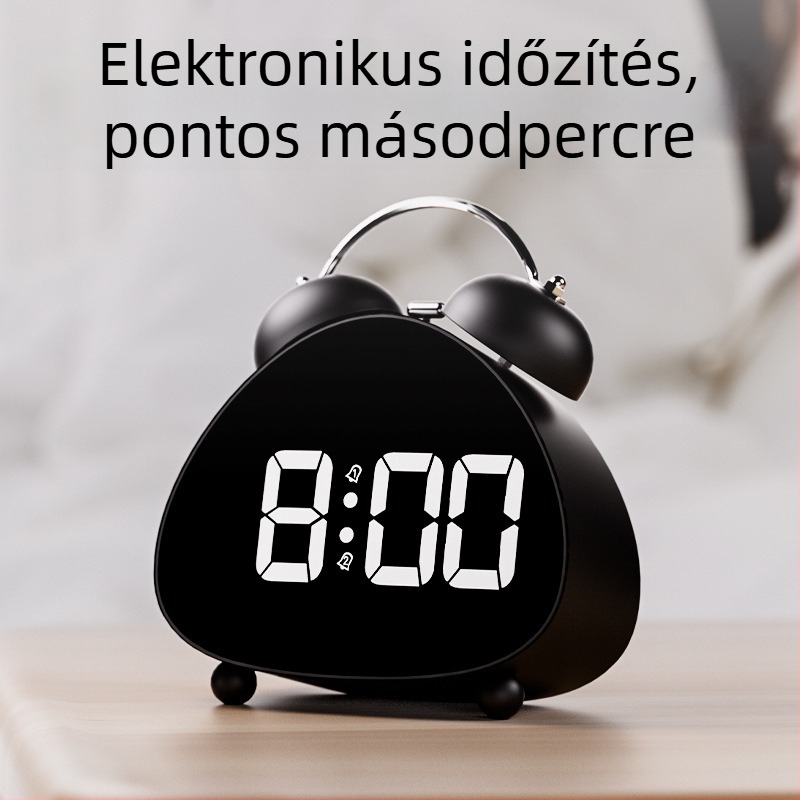 Ébresztőóra LED digitális kijelzővel | Elemről működik | Elektronikus mozgás | 24 órás kijelző | Erős csengő hang