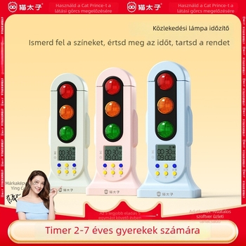 Gyerekeknek szóló időzítő kettős üzemmódú forgalomlámpával, gyerekzár, színes LED kijelző, elemről működik
