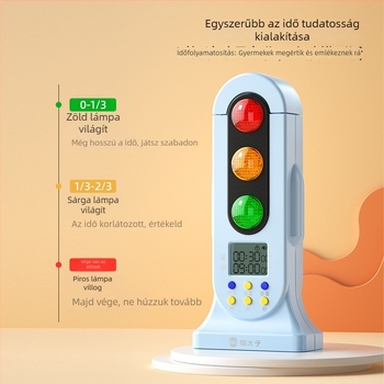 Gyerekeknek szóló időzítő kettős üzemmódú forgalomlámpával, gyerekzár, színes LED kijelző, elemről működik